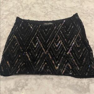 NWOT Retrofete Black and Silver Sequin Mini Skirt